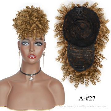 Synthetic ponytail Hair Extensions Curly High Puff Ponytail African American Hair Ponytail With Bangs Short Wrap Clip